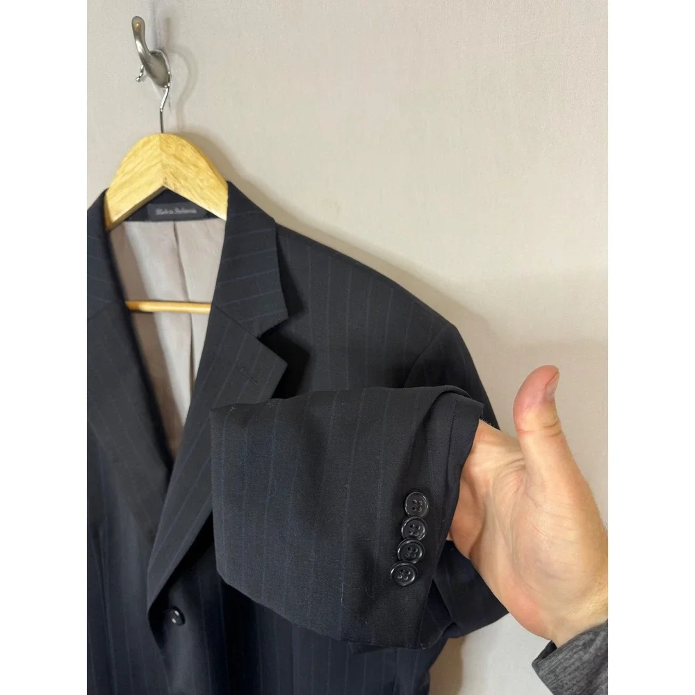 Michael Kors Mens 42R Navy Blue Pinstripe 100% Wool 3 Button Blazer‎ Suit Jacket